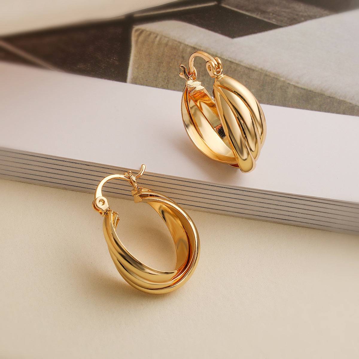 Fashion Gold Color Geometric Big Hoop Earrings
