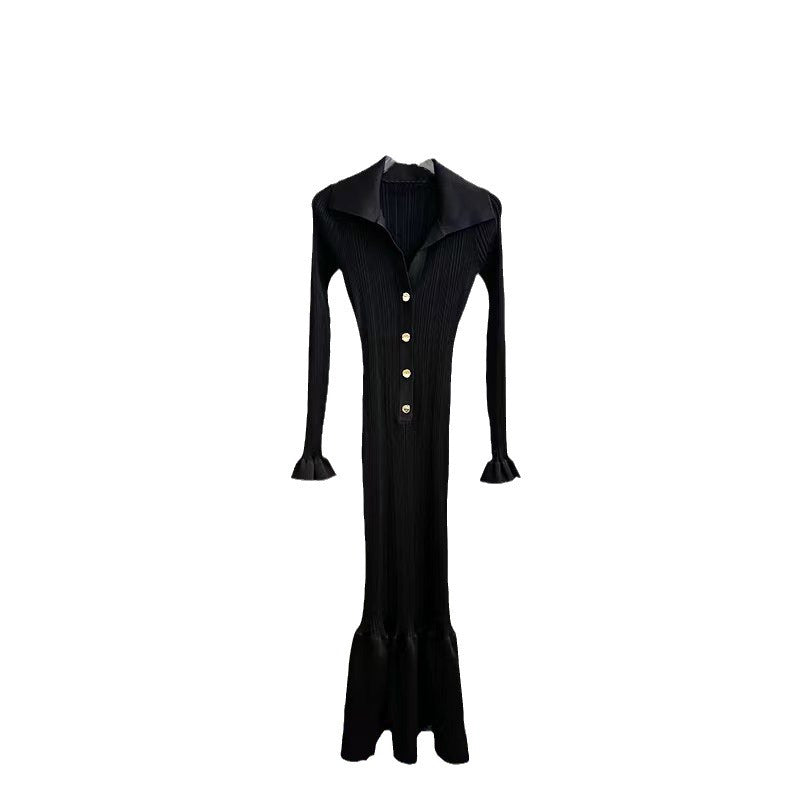 Elegant and fashionable black slim-fitting knitted fishtail long dress