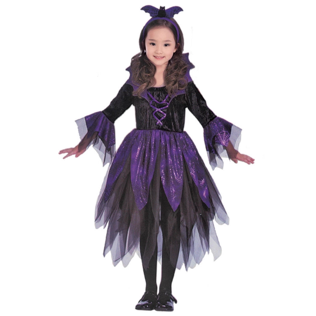 Cosplay Costume Children's Halloween Outfit Witch Costume Diamond Velvet Fairy Dress