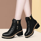 Mid length boots PU leather shoes casual six hole British style Martin boots women's black single lining