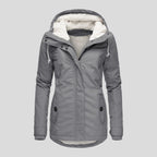 Winter Hooded Jacket Solid Color Warm Buckle Zip-up Fleece Jacket With Pockets Women's Casual Jacket