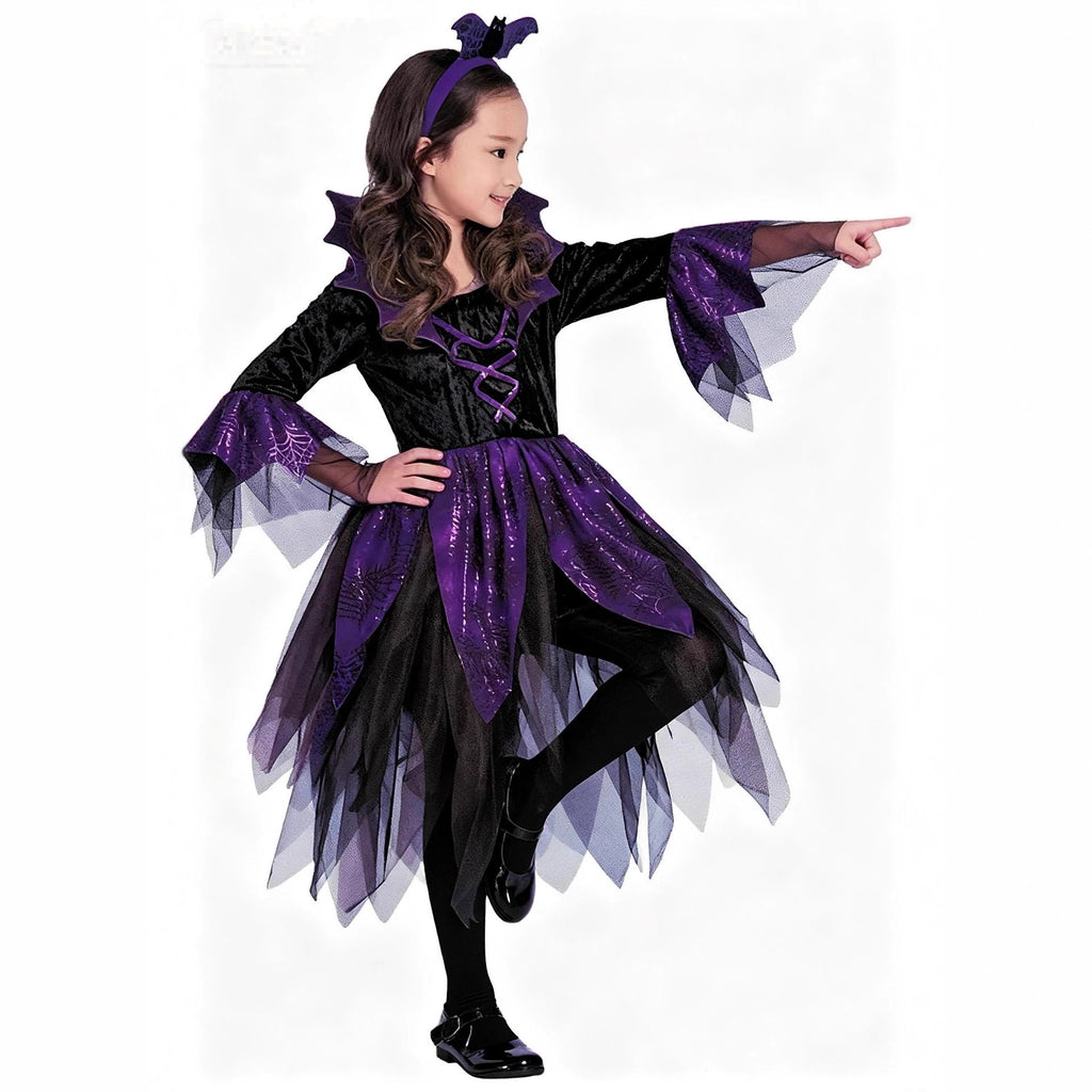 Cosplay Costume Children's Halloween Outfit Witch Costume Diamond Velvet Fairy Dress