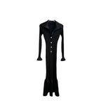 Elegant and fashionable black slim-fitting knitted fishtail long dress