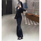 Elegant and fashionable black slim-fitting knitted fishtail long dress