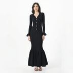 Elegant and fashionable black slim-fitting knitted fishtail long dress