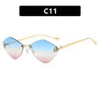 Frameless diamond shaped sunglasses with letter F for women's high-end and elegant sunglasses