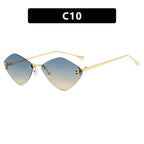 Frameless diamond shaped sunglasses with letter F for women's high-end and elegant sunglasses