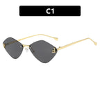 Frameless diamond shaped sunglasses with letter F for women's high-end and elegant sunglasses